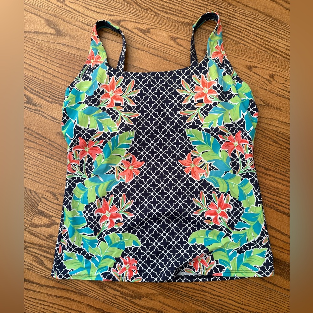 Lands' End Navy Floral Tankini 12ddd